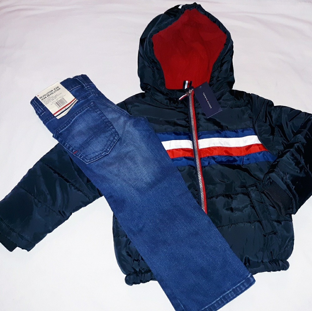 Tommy Hilfigure Boys Toddler 2pc Hooded  Overcoat & Jean Set - 4T